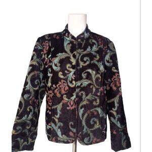 Molly + Maxx Damask Tapestry Jacket Blazer Women's L Petite Artsy Zip Mandarin